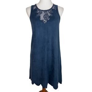 Altar’d State Navy Sleeveless Stretch Microsuede Lace Trim Party Dress Size XS
